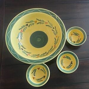 Williams Sonoma Handcrafted Yellow and Green Ceramic Bowl Set